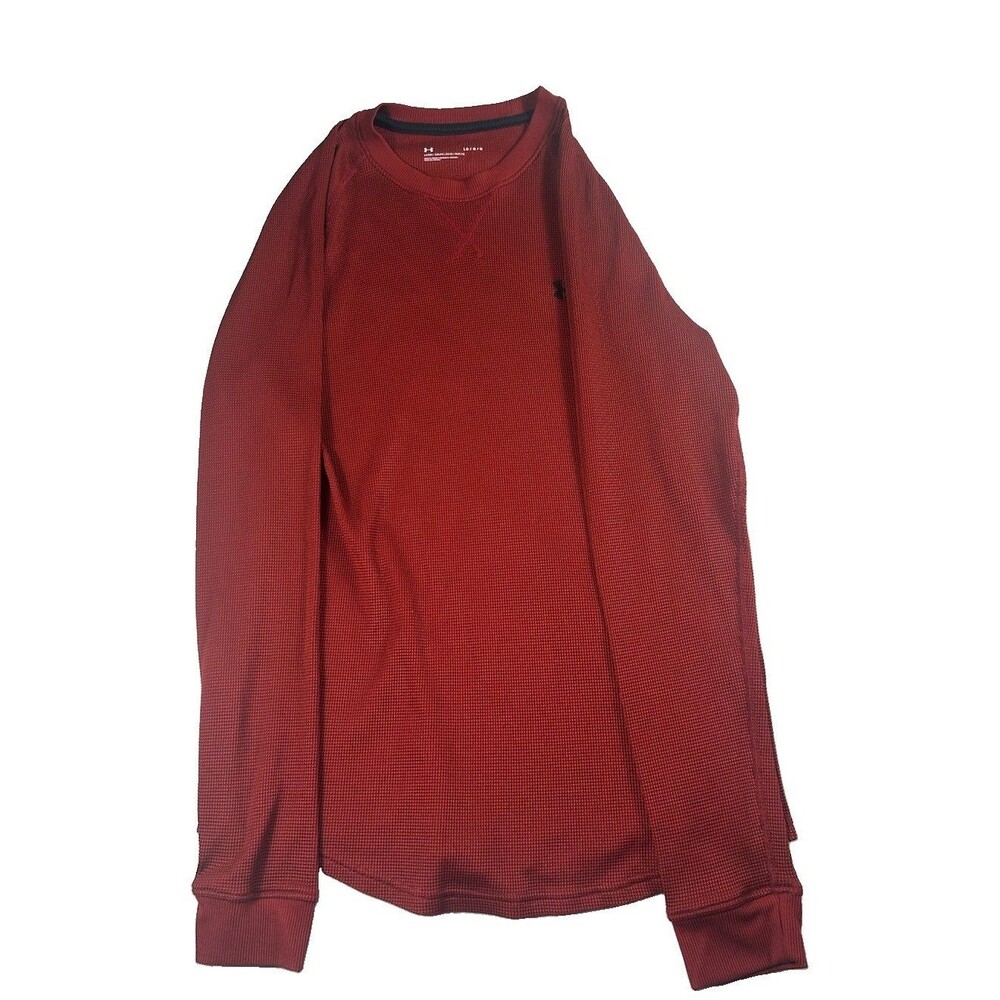 Under Armour Men's Large Red Waffle Knit Thermal Long Sleeve Shirt Loose Fit